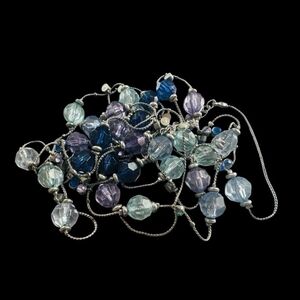 Vintage Silver Tone Multilayered Blue & Violet Crystal Stations Necklace 70"